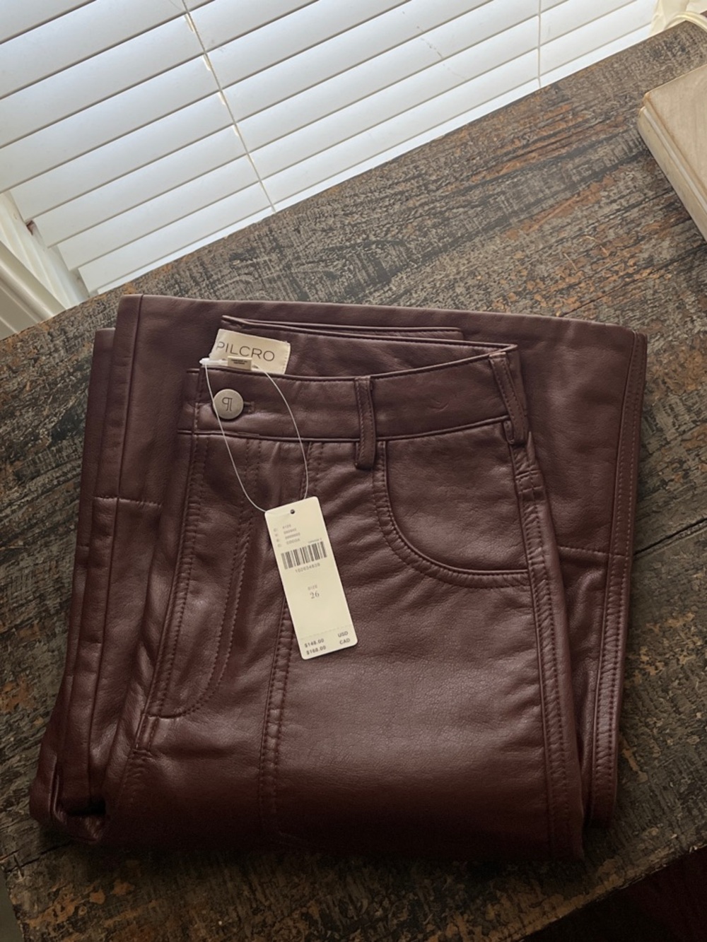 🟠NWT PILCRO Rylan Faux Leather Relaxed High-Rise Flare Pants Cocoa Plum - Picture 9 of 11